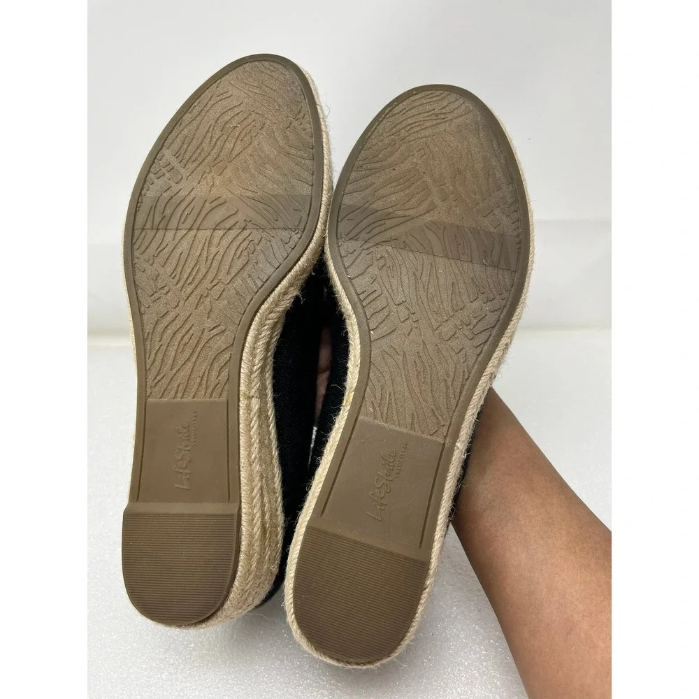 LifeStride Kamilla Black Fabric Espadrille Wedge Pumps Shoes Womens 11W
